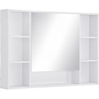 Armoire de salle de bain murale avec miroir, porte et étagères ouvertes, 100 x 15 x 70 cm, blanche idéal pour salon, chambre à coucher ou bureau facile à assembler avec instructions incluses