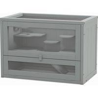 Jaula hámster madera 2 niveles casa animales pequeños con plataformas escaleras 60x35x42 cm gris