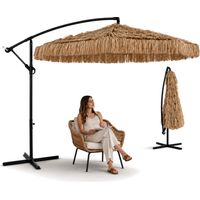 Ombrellone Lampara Da Giardino Effetto Rafia – Altezza 2,75m Con Struttura In Acciaio Al Carbonio Con Manovella E Sostegno A Croce
