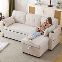 Canapé d'angle Convertible,canapé Convertible 3 Places,canapé 3 Places,Canapé lit,Meubles rembourrés,Chaise Longue avec Espace de Rangement,Porte-gobelet,Beige
