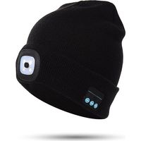 Bonnet Bluetooth avec lampe frontale LED rechargeable, chaud et tricoté, idéal pour l'hiver.