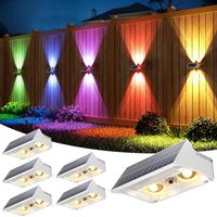 Lot de 4 lampes Solaires pour Extérieur, 9 Modes de Lampes Murales Solaires RGB Etanches vers le haut et vers le bas, Eclairage Solaire Puissant pour Clôture de Jardin, Patio, Porte