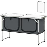 Meuble cuisine camping pliable aluminium argenté compartiment rangement plan travail