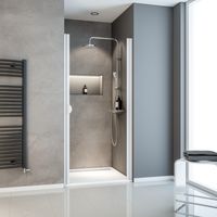 Porte de douche pivotante, 80 x 180 cm, verre transparent 5 mm, Schulte Sunny, profilé blanc