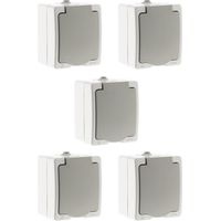 Zenitech – Lot de 5 prises 2P+T saillie IP54 – Raccordement rapide sans outils – 16A 250V pour intérieur et extérieur – Sécurité enfants intégrée