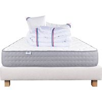 Ensemble Matelas Zen (20 cm), ferme, face été/hiver,Sommier beige (20cm), Oreiller et Couette, 160x200cm