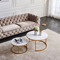 Couchtisch Set 2-teilig 80+60 cm für Wohnzimmer, Büro und Studio - Runde Wohnzimmertische in modernem Design mit Platte in Marmoroptik - MDF und Metall - Weiß