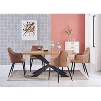 Duke LUX Zarah Dining Set - un tavolo da pranzo in legno di quercia e un set di 4 sedie da pranzo in pelle beige - Sala da pranzo Cucina