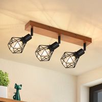 GBLY Deckenstrahler 3 Flammig Schwarz Holz - E14 Denckenspots Retro Deckenlampe Metall Schwenkbar 350° Deckenleuchte Innen MAX.25W für Esszimmer Küche Wohnzimmer Schlafzimmer Ohne Leuchtmittel