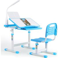 Set scrivania e sedia per bambini, altezza regolabile, scrivania multifunzionale per studenti con lampada e cassetto, leggio (blu)