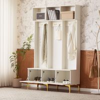 Kleiderschrank 120x23.5x191.5cm Garderobe Schuhregal mit Bank mit Stauraum-Spanplatte-Weiß