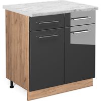 Meuble cuisine Fame-Line, Anthracite Haute brillance, 80 cm , PT Marbre, Vicco