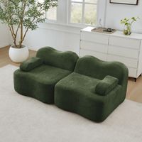 Sofá modular de 2 plazas sin estructura, forma ondulada, cojines de asiento profundos, cojines de reposabrazos móviles, para sala de estar y apartamento, no requiere montaje, verde