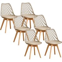 Wokaka lot de 6 chaises salle manger - Scandinave - Dossier en maille - Coussin de siège en cuir(Beige)