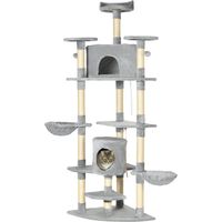 Arbre à chat XXL de 200 cm avec niches et hamacs, robuste pour les grands chats, gris clair
