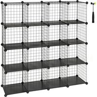 Songmics – 16 cubes de rangement en treillis métallique – Armoire modulaire 123x31x123 cm – Charge 10 kg/cube – Noir LPI44H