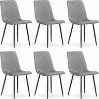 Chaise SCANNO velours gris clair pieds métal pour salon, bureau, salle à manger, 6 pièces, charge jusqu'à 110 kg