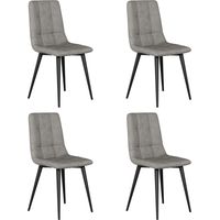 Chaises de Salle à Manger en Velours Lot de 4 Chaises de Cuisine Assise Rembourrées Support Métallique Style Moderne Supporte 180kg pour Salon Chambre Salle à Manger Gris