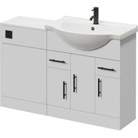 Alexander James Gloss White 1250mm 3 Door Vanity Unit Toilet Suite - 1250mm - Matt Black 96mm Knurled Bar HandleWithout James Toilet Pan