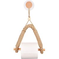 Self-Adhesive Toilet Roll Holder, Wood Roll Holder, Hemp Rope Paper Towel Holder, Wall-Mounted Tissue Holder, Retro Punch-Free Hemp Rope Toilet Paper Holder for Bathroom and Kitchen