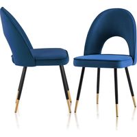 AINPECCA Set Of 2 Dining Chairs Velvet Seat Metal Legs Kitchen Lounge Living Room Chair Home,2pcs Blue