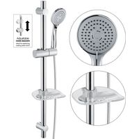 Chrome Stainless Steel Shower Riser Rail Kit + Shower Head + Hose + Soap Dish