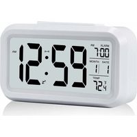 1 pz Sveglia digitale bianca Sveglia mattutina, Orologio digitale a batteria Sveglia silenziosa per bambini Adulti Ampio display LED Temperatura Calendario