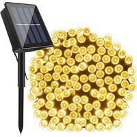 Chaine lumineuse Wisdom Line se'rie 7 mt de 100 panneaux solaires a' led blanc chaud avec 8 jeux de lumie're et me'moire pour une utilisation en inte'rieur et en exte'rieur Nero/Celeste 7 metri - 100