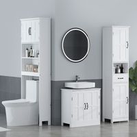 Meuble au-dessus des WC avec 2 Portes Étagères Ouvertes et Étagère Réglable Meuble de Salle de Bain 66x23x178 cm Blanc