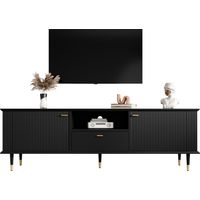TV-Schrank mit offenen Fächern und Schubladen, lackierte Strukturoberfläche, Soft-Close-Scharniere