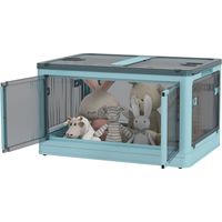 Caja almacenamiento apilable 69L con tapa y ruedas plegable 60x42x34 cm Azul