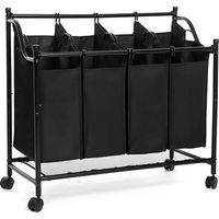Songmics – Panier à linge avec 4 sacs amovibles 35L – Chariot à linge roulant avec roulettes – Tissu polyester 600D – LSF005GS