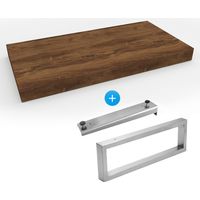 Egger Set Lavabo naturale da appoggio 120x8x50 cm + rubinetto 39,5 cm + portasciugamani 45 cm, marrone scuro (DO12050DT-FIX2)