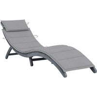 Tumbona silla de playa cama de jardín mueble de exterior para patio con cojín gris madera maciza de acacia 020012462