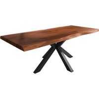 Esstisch Baumkante massiv Akazie nussbaumfarben 240 x 120 Spider-Gestell Metall schwarz TITAN