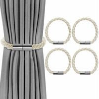 Set of 4 Curtain Tiebacks, Magnetic Curtain Tiebacks Magnetic Braiding Buckle Curtains for Home Office Decoration (Beige)