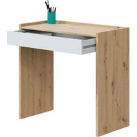 FRS – Bureau droit Noa Youth en chêne Nodi et blanc Artik – Dimensions 77x82x40 cm – Tiroir avec glissières métalliques – Style nordique compact