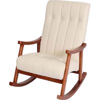 Fauteuil à bascule rocking chair relax avec accoudoirs en synthétique crème cadre aspect noyer FAB04032
