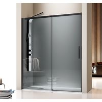 Duschwand mit Schiebetür LUNA Schwarz - Glas 8mm in Parsol Grau / 135 cm Seitenstück : 66.5 - 69 cm