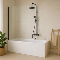 Essebagno – Pare-baignoire fixe en verre trempé anticalcaire 80 x 140 – Aluminium noir – Montage réversible – Protection éclaboussures