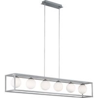 Pendelleuchte Hängelampe Esstischleuchte Wohnzimmerleuchte, mit Rahmen und weißen Glaskugeln, 6x3,5W 6x320lm, 3000K, LxH 105x150 cm, Wofi 7341.06.64.8000