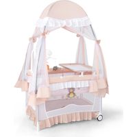 Costway – Lit bébé 4 en 1 avec baldaquin amovible – Lit de voyage pliable avec matelas et table à langer – Arche de jeu et boîte à musique – 117 x 78 cm
