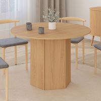 Mesa de comedor redonda BERTHE, pata hexagonal de madera, efecto haya, 110 cm