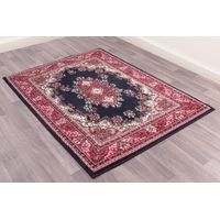 Traditional Poly Lancashire Oriental Rug Navy Red Small Carpet 80 x 150 cm (2'6"x5'0")