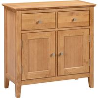 Hallowood Furniture Hereford Oak Small Sideboard Storage Cabinet with 2 Drawers, Cupboard & Adjustable Shelf, Solid Wood Oak Storage Unit for Living Room or Bedroom, Shoe Cabinet for Hallway