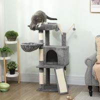 Arbre à chat avec griffoir et tapis en sisal, plateforme, cachette, hamac, 40,5 x 40,5 x 103 cm, gris