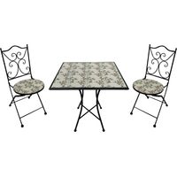 AXI – Ensemble table et chaise de jardin 3 pièces – 2 chaises pliantes – cadre en métal – mosaïque rose romantique – pour balcon et terrasse