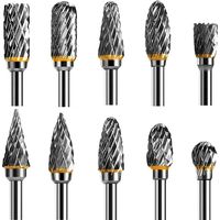 Tungsten Carbide Steel Double Edge Rotary Tool Burr Set, 10 Pieces 1/8” Shank for Rotary Tool for DIY, Wood Carving, Metal Polishing, Engraving, Drilling