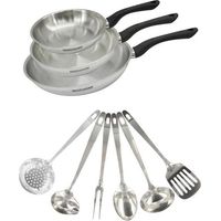 Set 3 Töpfe 20, 24 und 28 cm aus Edelstahl und 6 Edelstahl-Utensilien Fackelmann Geneva