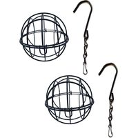 Support Boules Graisse - Treillis Métallique Antirouille - Pour Jardin Balcon Volière - Lot de 4 avec Crochets S et Chaînes de 24 cm